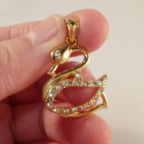18K Yellow Gold Filled Swan Diamond Zircon Necklace Pendant Party Gift - Picture 5 of 7
